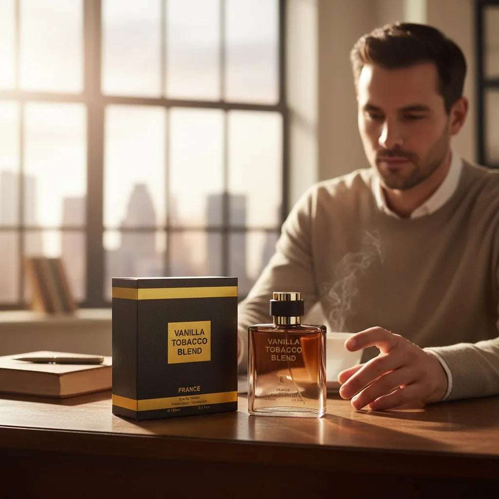 Vanilla Tobacco Blend 100ml - Fragrance Couture. Oriental spiced perfume Eau de Parfum with intense notes of sweet vanilla and a woody tobacco base.