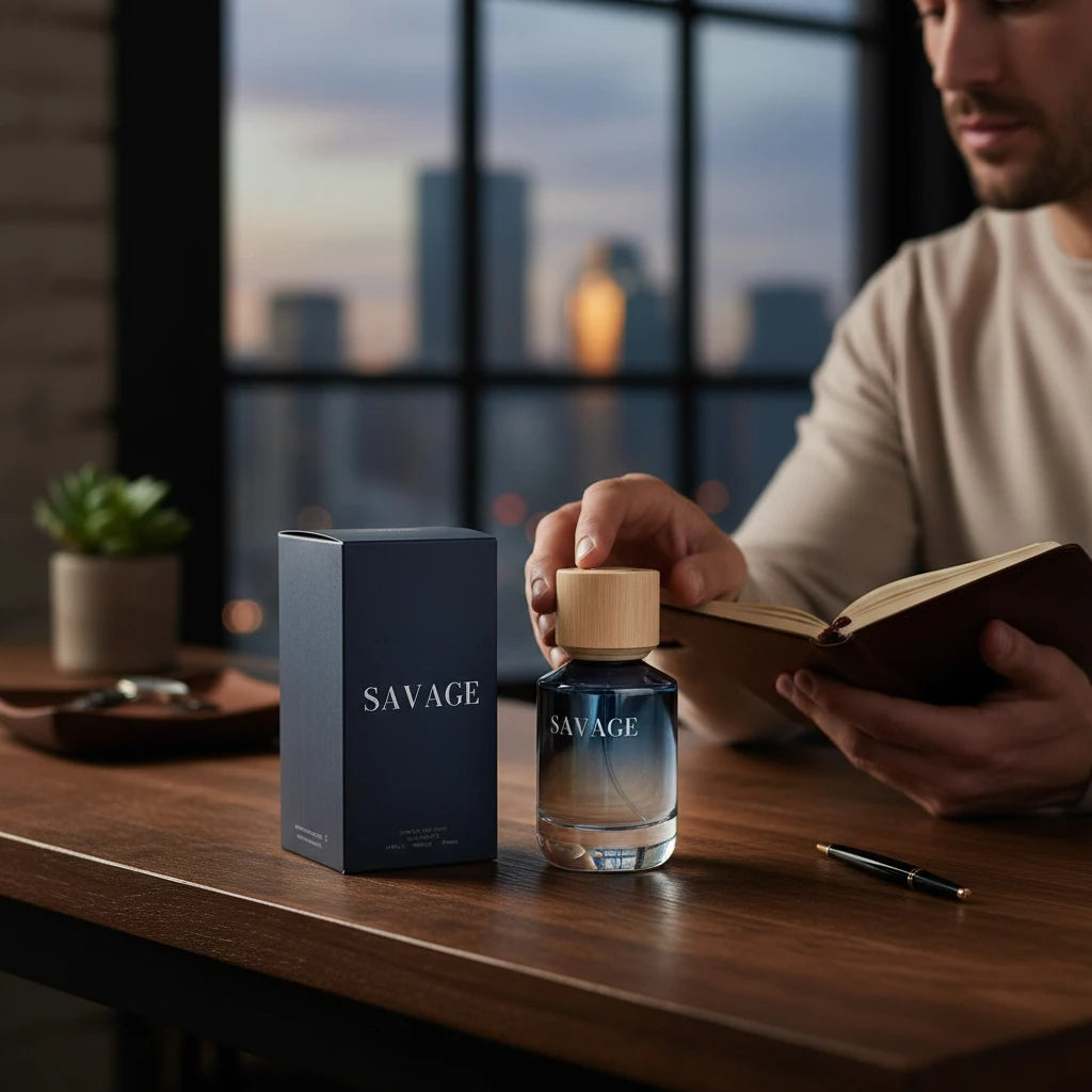 Savage Perfume 50 Ml. Fresh Masculine Fragrance with Citrus Notes of Calabrian Bergamot, Aromatic Notes of Pepper and Lavender, and an Intense Woody Base of Ambroxan and Cedar.