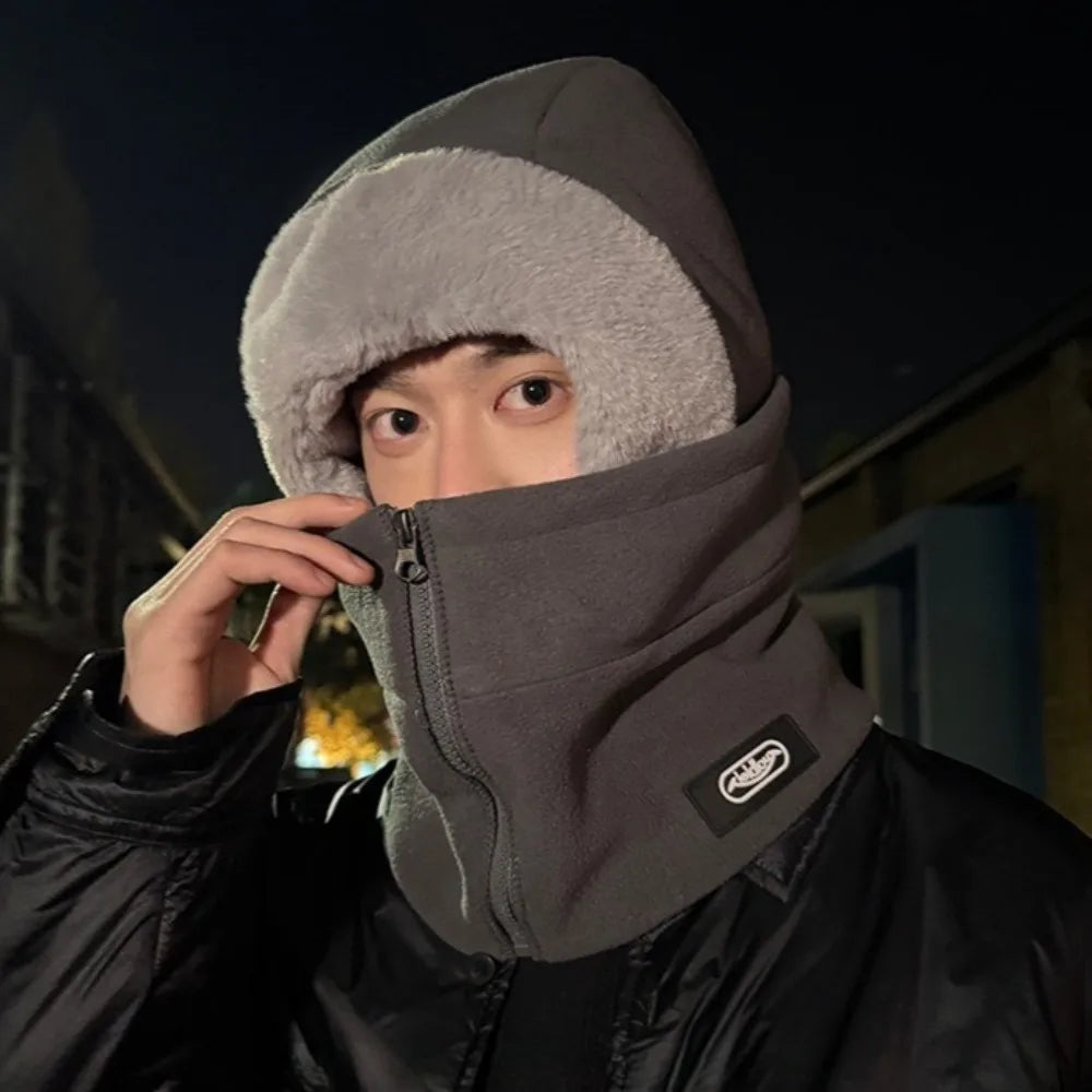 Winter Unisex Windproof Cycling Neck Gaiter With Zipper Design Integrated Cap Thermal Liner for Bike Riding Skiing Motocycle