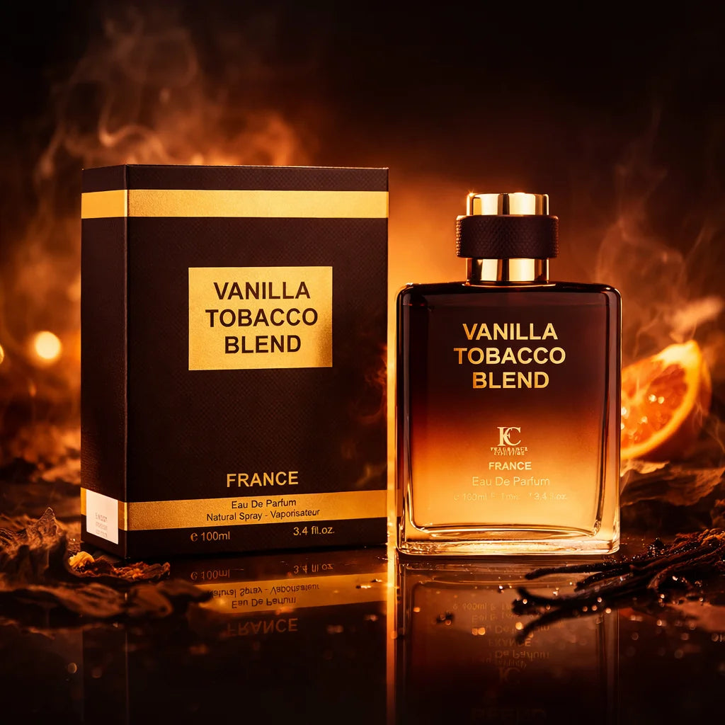 Vanilla Tobacco Blend 100ml - Fragrance Couture. Oriental spiced perfume Eau de Parfum with intense notes of sweet vanilla and a woody tobacco base.