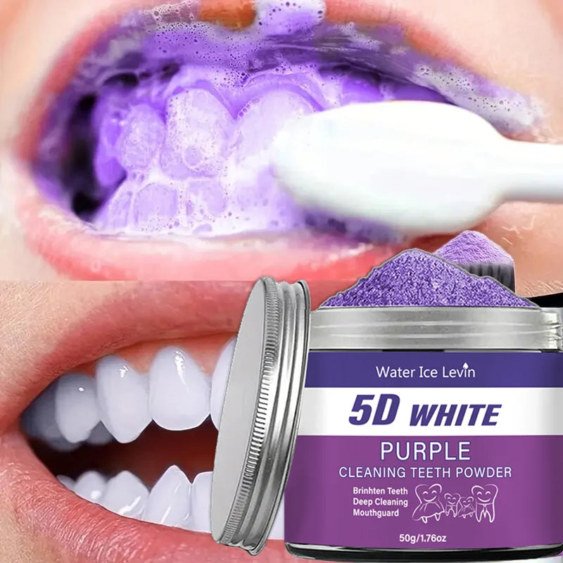 Purple Teeth Whitening Powder 50g Natural Pearl Essence Deep Cleaning Tooth Powder Fresh Breath Teeth Stain Remover Oral Care