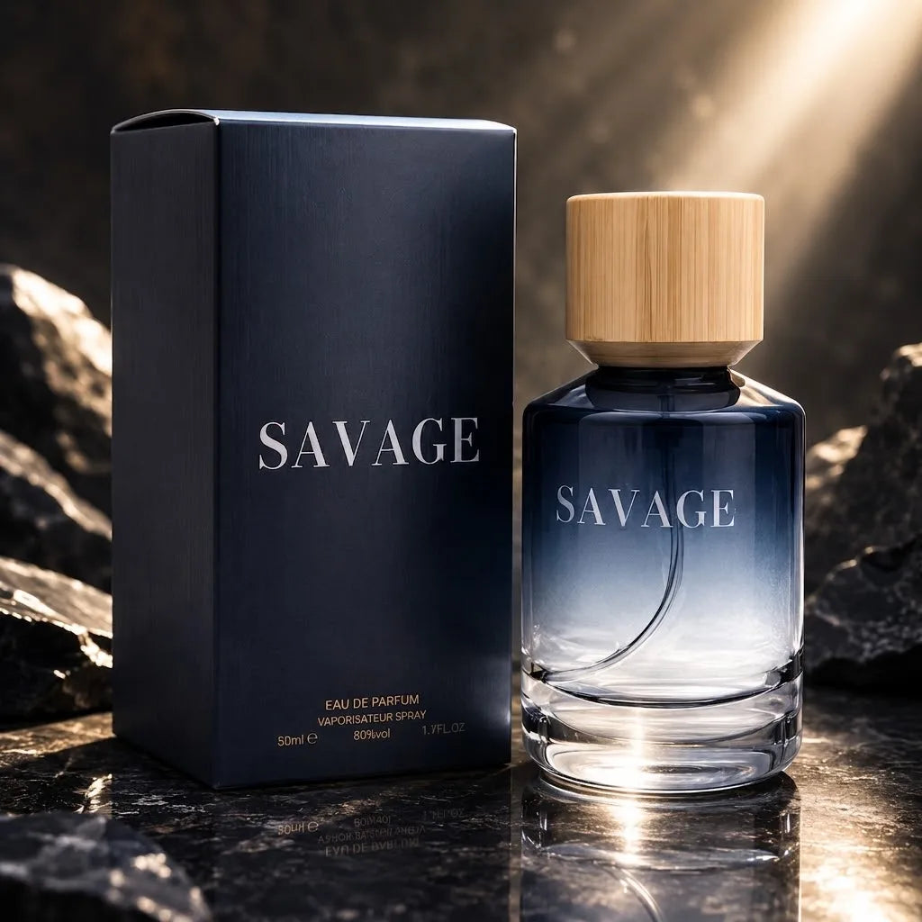 Savage Perfume 50 Ml. Fresh Masculine Fragrance with Citrus Notes of Calabrian Bergamot, Aromatic Notes of Pepper and Lavender, and an Intense Woody Base of Ambroxan and Cedar.