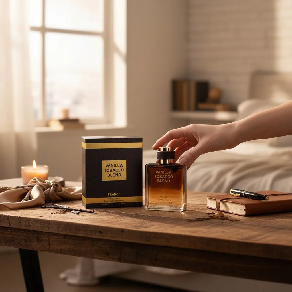 Vanilla Tobacco Blend 100ml - Fragrance Couture. Oriental spiced perfume Eau de Parfum with intense notes of sweet vanilla and a woody tobacco base.