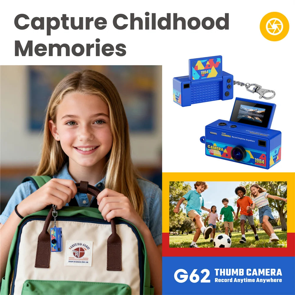 G62 Retro Mini Keychain Thumb Camera 1080P HD Recorder Built-in Flash Outdoor Sports Camera Video Shooting Children Camera 2026