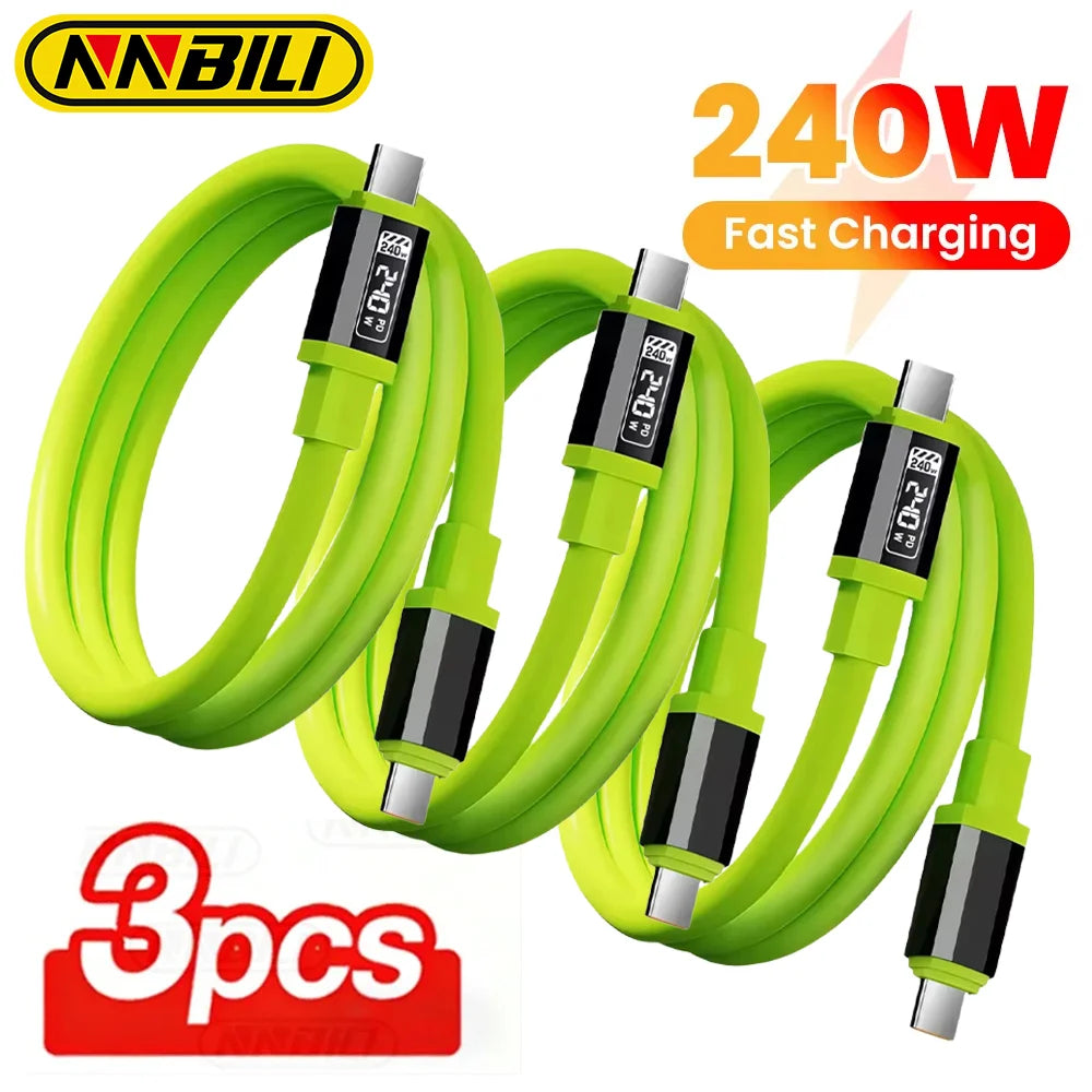 NNBILI 1/3Pcs 240W Type C Cable Fast Charging Phone Charger Data Cord For iPhone 18 17 Huawei Type C to USB C Quick Charge Wire