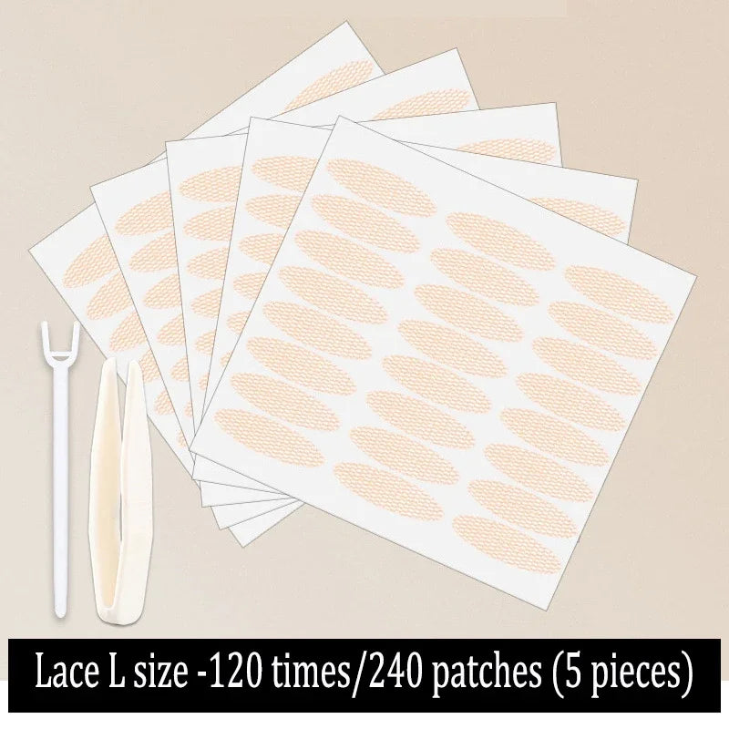 240pcs Invisible double-fold eyelid tape, natural lace, transparent Beige stripe Natural eye makeup with tools