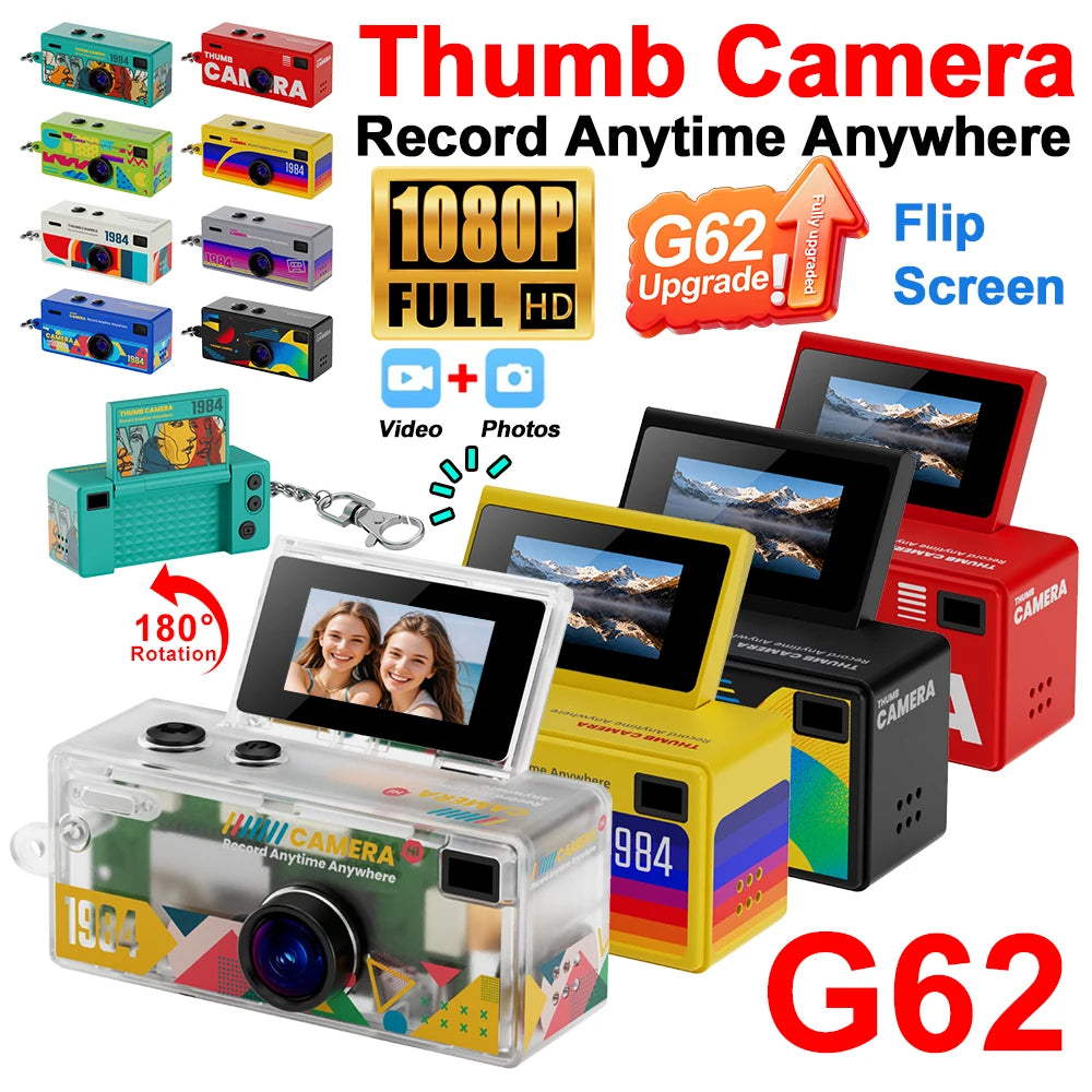G62 Retro Mini Keychain Thumb Camera 1080P HD Recorder Built-in Flash Outdoor Sports Camera Video Shooting Children Camera 2026
