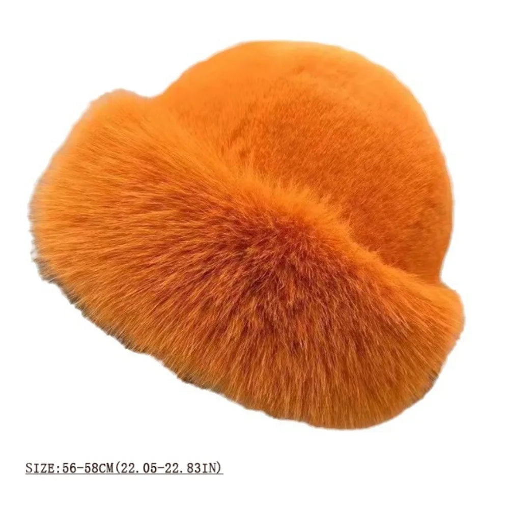 Warm Women's Winter Hat Fluffy Fur Bucket Hat For Women Plush Fisherman Hat Thicken Cold Snowy Day Panama Cap