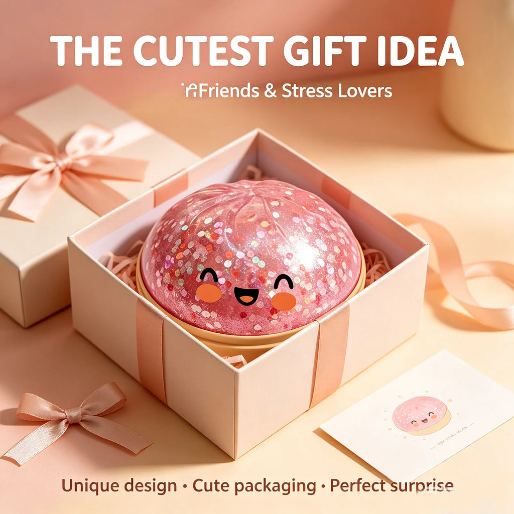 Premium Steamed Bun Squishy Toy – Slow Rising Glitter Stress Ball, Soft Elastic Sensory Squeeze Reliever Home Office Desk Decor