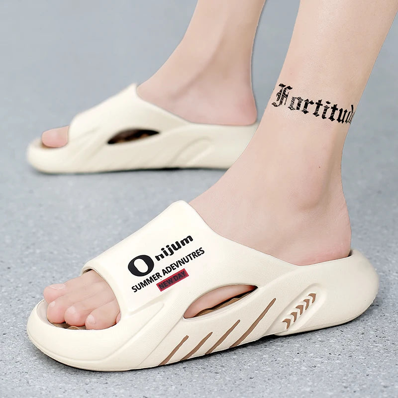 Summer Men Massage Slippers Slides Indoor Outdoor Sandals Beach Casual Shoes Comfortable Sole Men's Slippers Big Size 38-47