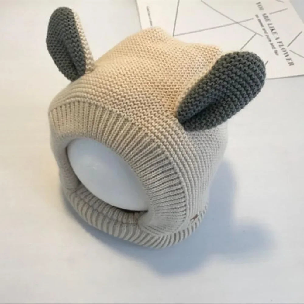 Winter Knit Balaclava Hat for Baby Cute Cartoon One Piece Scarf Cap Kids Thickened Warm Ear Protection Woolen Beanies Caps
