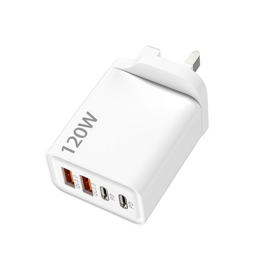 4 Port 120W USB C Fast Charger Station PD QC3.0 Wall Adapter Data Cable For iPhone Samsung Xiaomi Huawei EU US UK Plug Travel