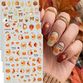 Metallic Autumn Nail Art Decals, Cute Fox Squirrel Hedgehog Maple Leaf Patterns, Retro Orange Gold Fall Theme