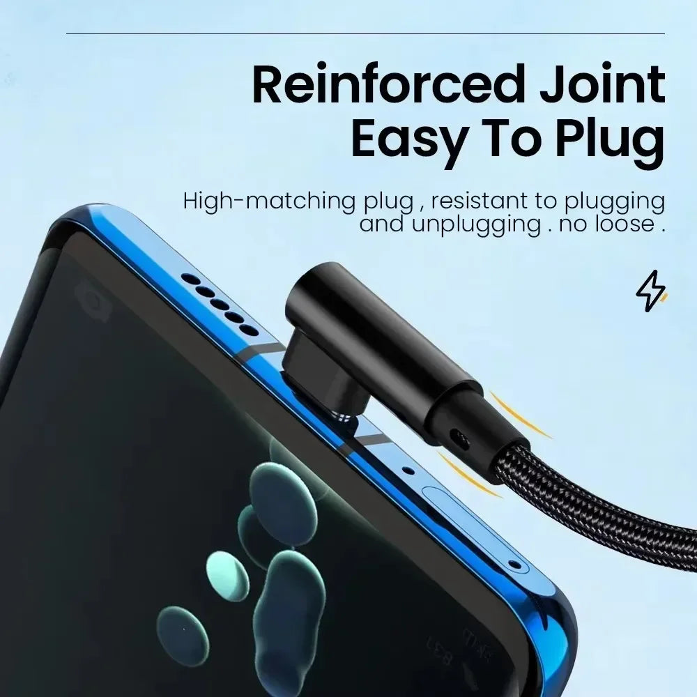 0.25M/1M/1.5M/2M/3M 66W 6A Single Elbow Fast Charge USB To Type C Data Wire Quick Charge Charging Cords Fast Charging Data Cable