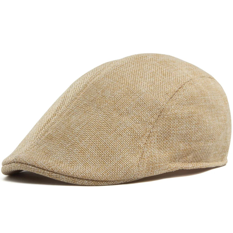 Linen Flat Cap Breathable Ivy Hat Summer Elderly Men Newsboy Cap Unisex Cabbie Hat Vintage British Driving Gatsby Cap Adjustable