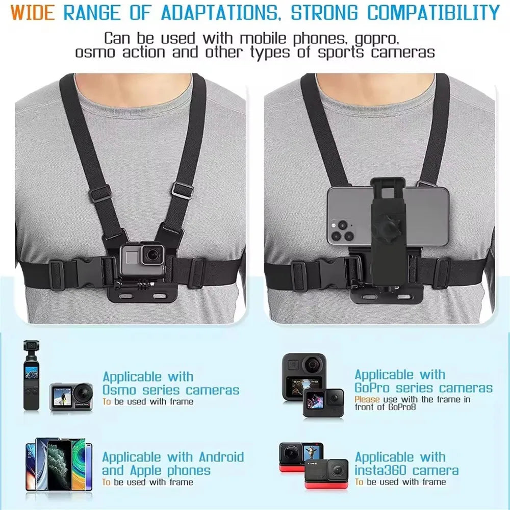 Phone Chest Strap Mount Belt for Iphone 14 Holder Mobile Smartphone for GoPro Hero 13 12 11 10 9 DJI Action Camera Live Shooting