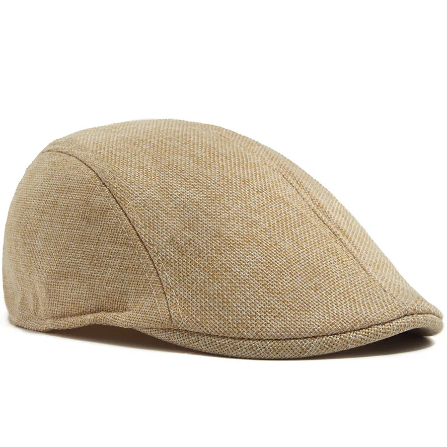 Linen Flat Cap Breathable Ivy Hat Summer Elderly Men Newsboy Cap Unisex Cabbie Hat Vintage British Driving Gatsby Cap Adjustable