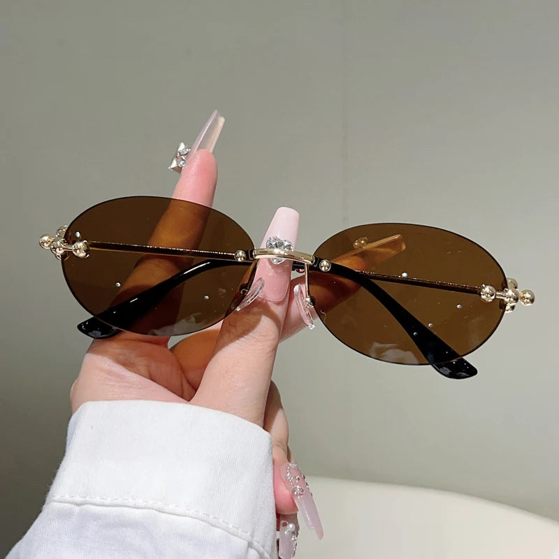 KAMMPT Rimless Oval Sunglasses Women 2025 New in Fashion Vintage Decor Shades Trendy Brand Designer Gradient Casual Sun Glasses