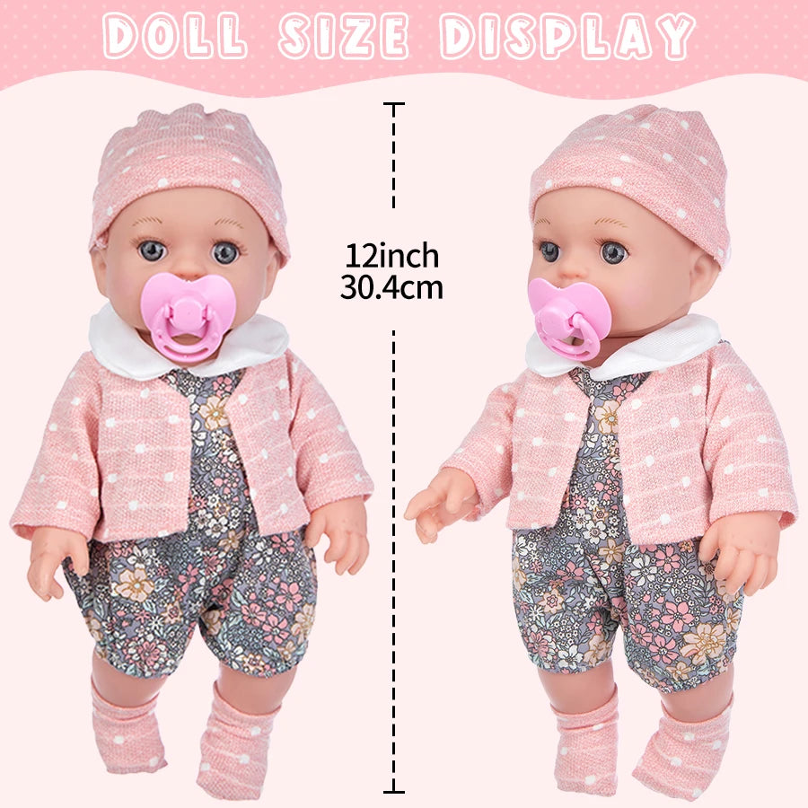 12inch 30cm Reborn Doll with Clothes Baby Doll Can Be Washed Soft Appease Education Newborn Baby Doll Children's Toys Gift
