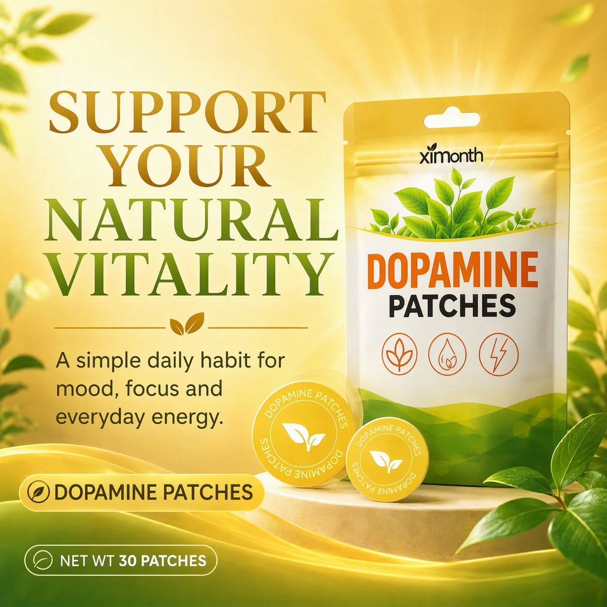 Dopamine Patches Mild Convenient Boosts Positive Mood Mental Clarity Long Lasting Daily Work Study Use
