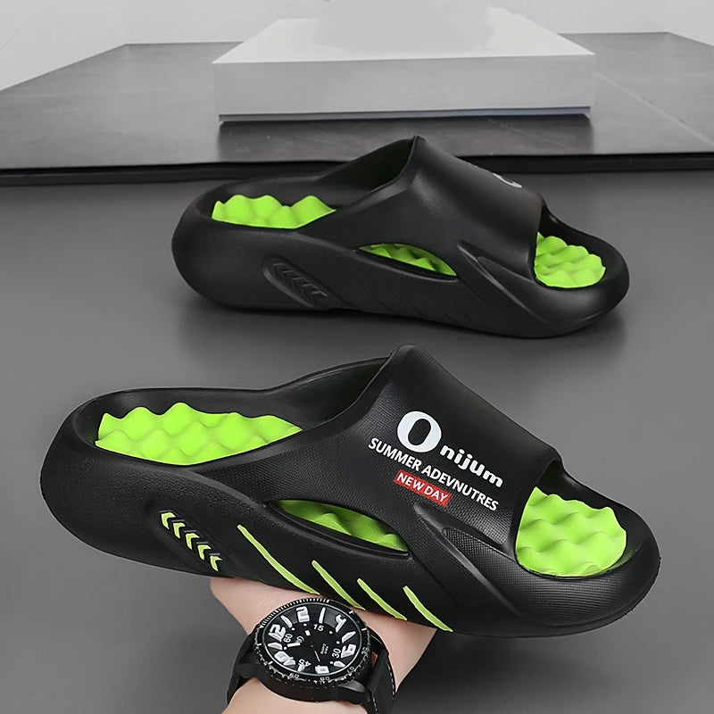 Summer Men Massage Slippers Slides Indoor Outdoor Sandals Beach Casual Shoes Comfortable Sole Men's Slippers Big Size 38-47