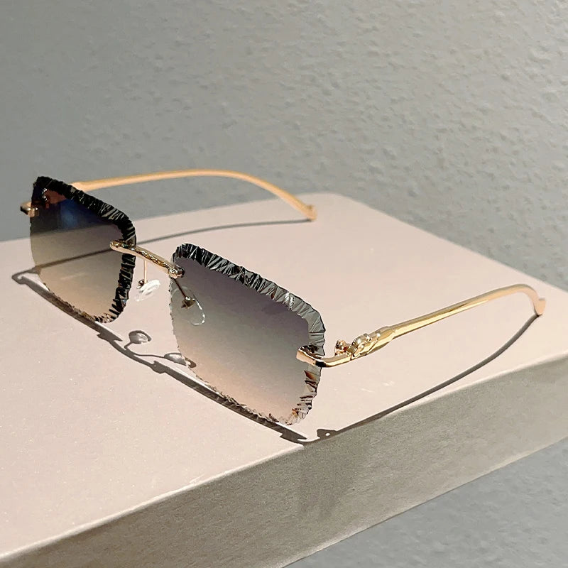 Rimless Square Sunglasses Men Fashion Vintage Gradient Casual Shades Women Trendy Luxury Brand Design Decor Sun Glasses
