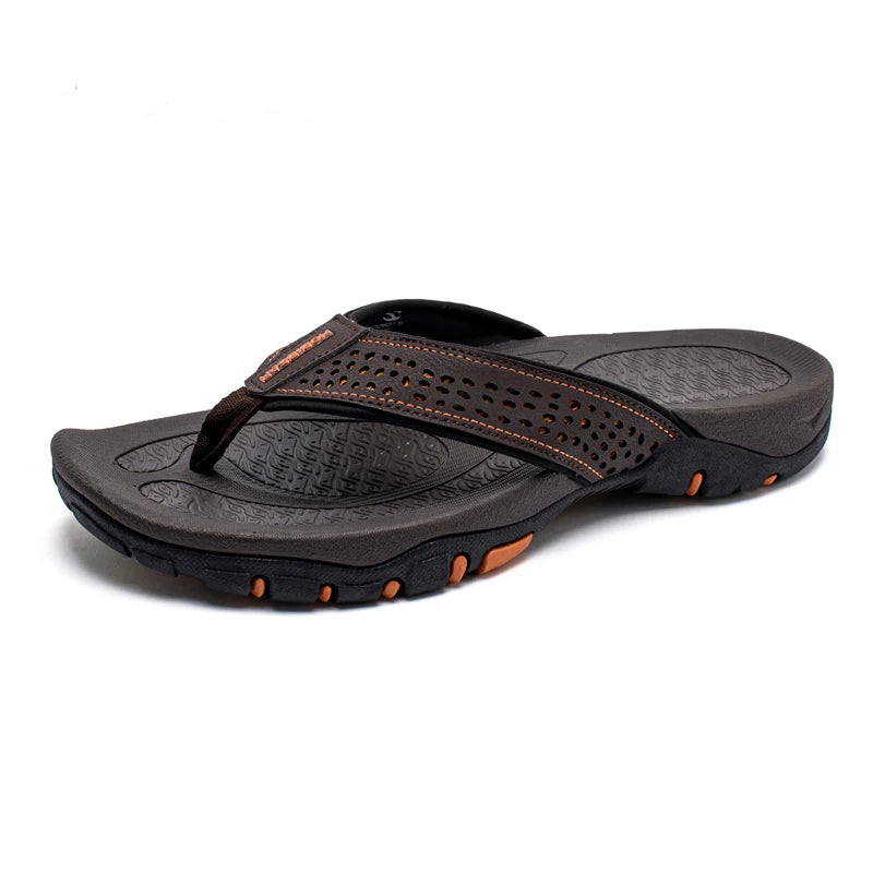 Jumpmore Summer Flip Flops Men Shoes Outdoor Fashion PU Leather Flat Shoes Beach Holiday Shoes Size 40-50