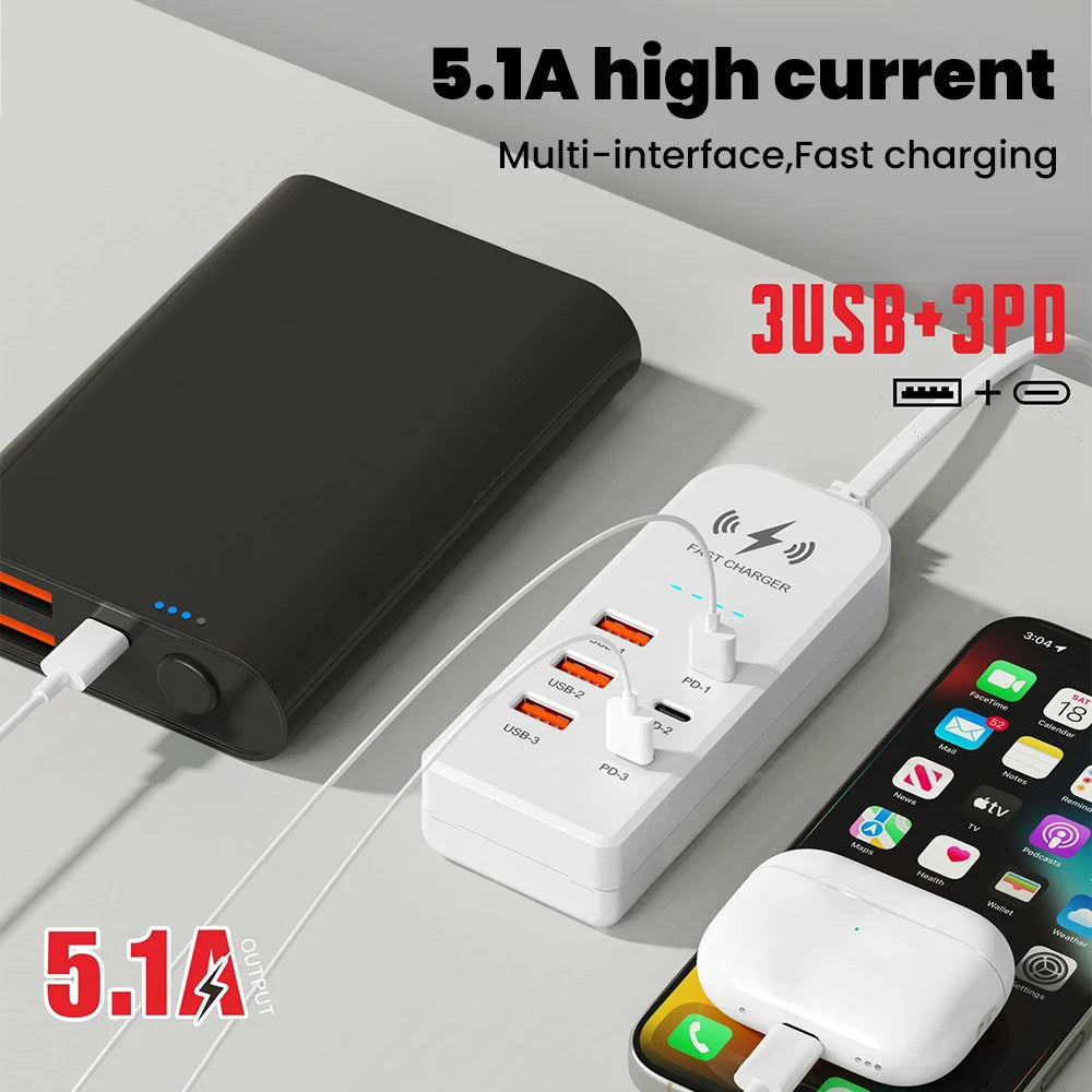 3USB 3Type C Charger Power Strip Universal Fast Charging EU/US Plug Phone Charger Adapter Electric Socket Extension Cable Socket