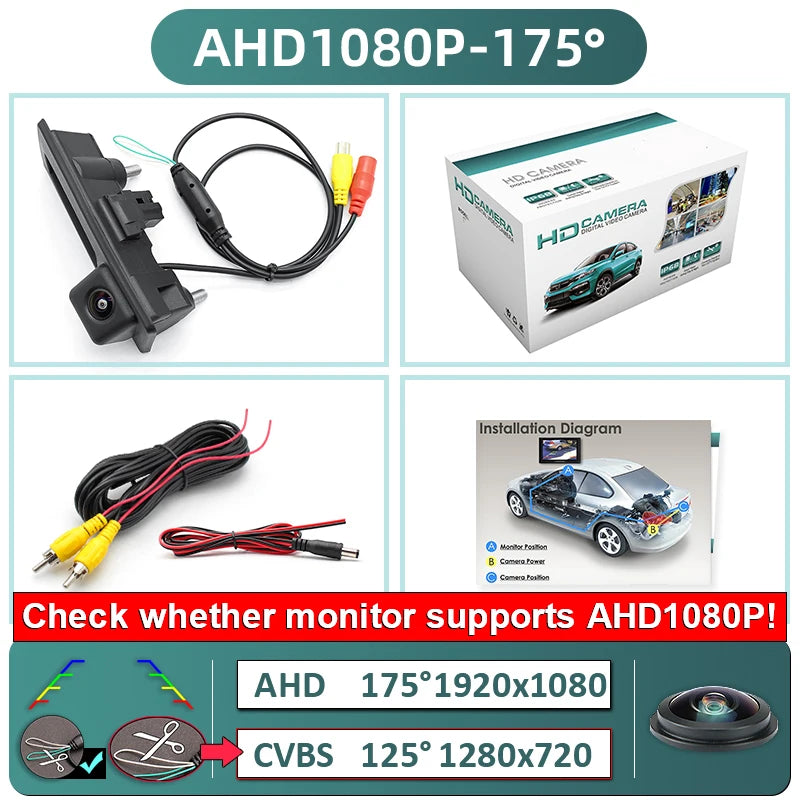 GreenYi 170° 1080P AHD Vehicle Rear View Camera for VW Volkswagen Golf Passat B7 B6 Tiguan Jetta MK6 Audi A3 A4 A5 Q5 A6 B6 Car