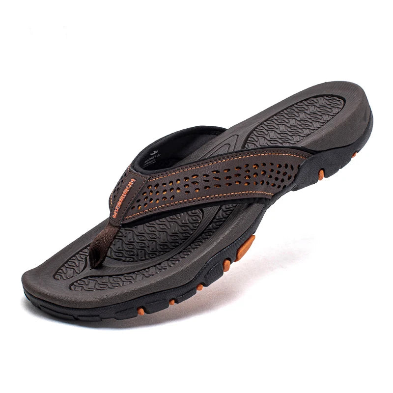 Jumpmore Summer Flip Flops Men Shoes Outdoor Fashion PU Leather Flat Shoes Beach Holiday Shoes Size 40-50