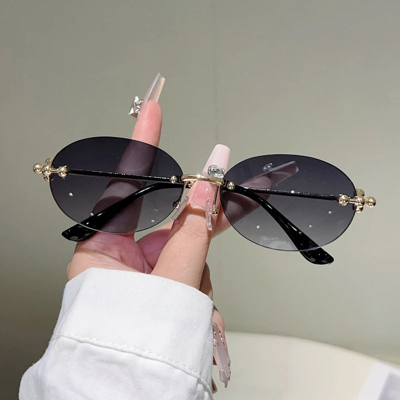 KAMMPT Rimless Oval Sunglasses Women 2025 New in Fashion Vintage Decor Shades Trendy Brand Designer Gradient Casual Sun Glasses