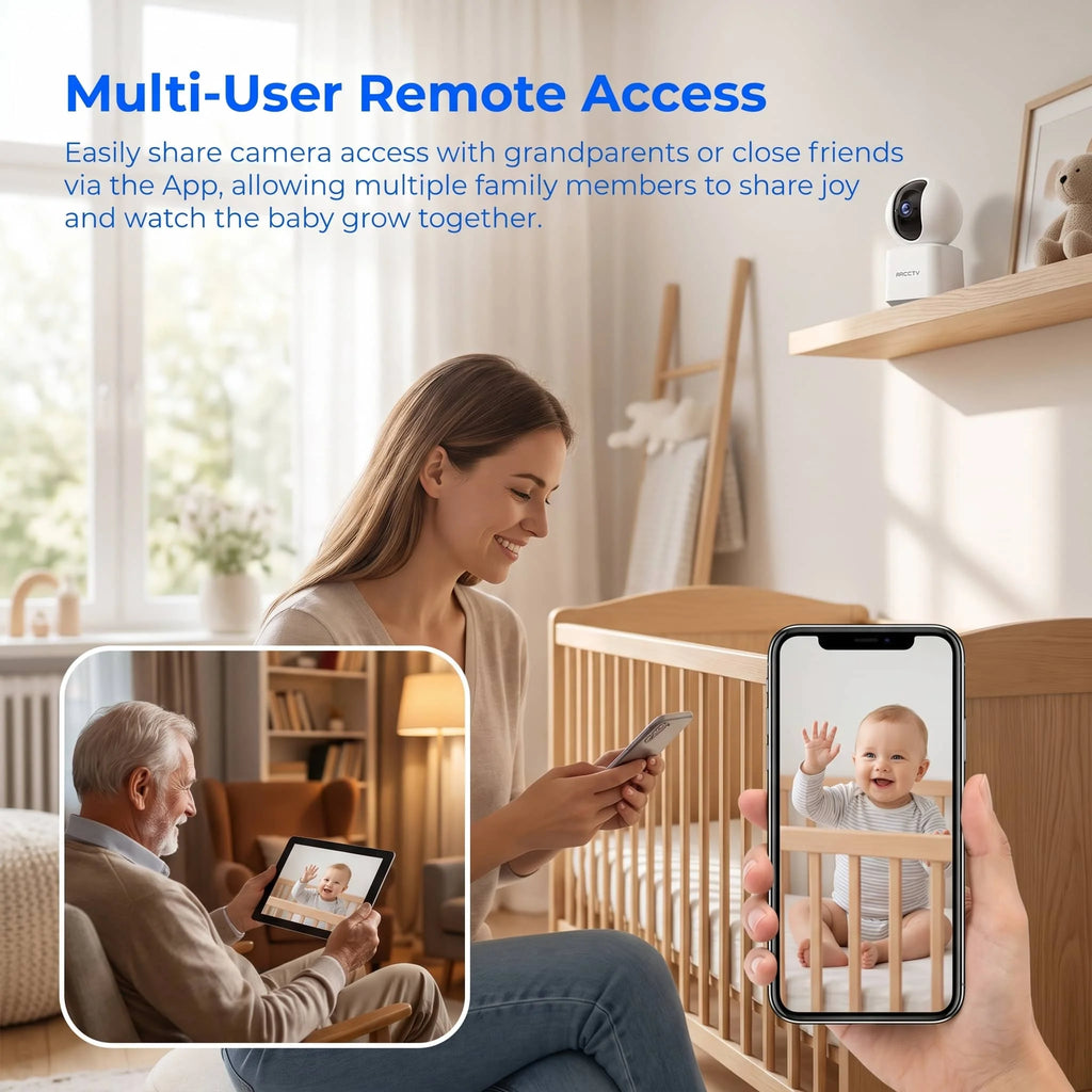 ARCCTV 2K Baby Monitor WiFi Surveillance Camera HD Two Way Talk IR Night Vision Security PT Camera 360° View Automatic Tracking