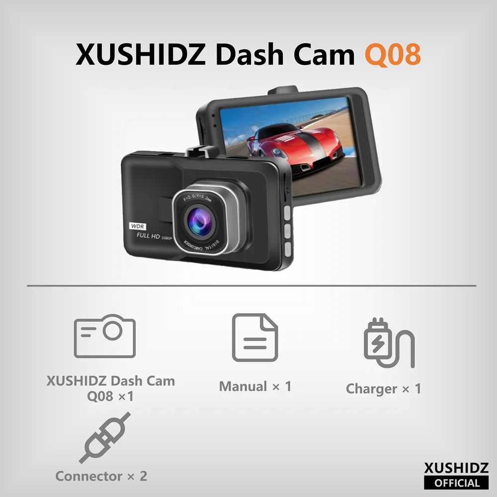 XUSHIDZ NEW 1080P HD Dash Camera Loop Recording Car Vehicle DVR Video Recorder Dashcam Night Vision 24h Parking Monitor G-sensor