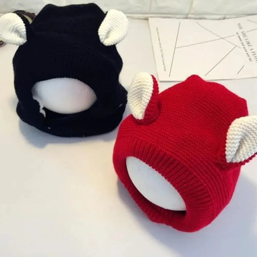 Winter Knit Balaclava Hat for Baby Cute Cartoon One Piece Scarf Cap Kids Thickened Warm Ear Protection Woolen Beanies Caps