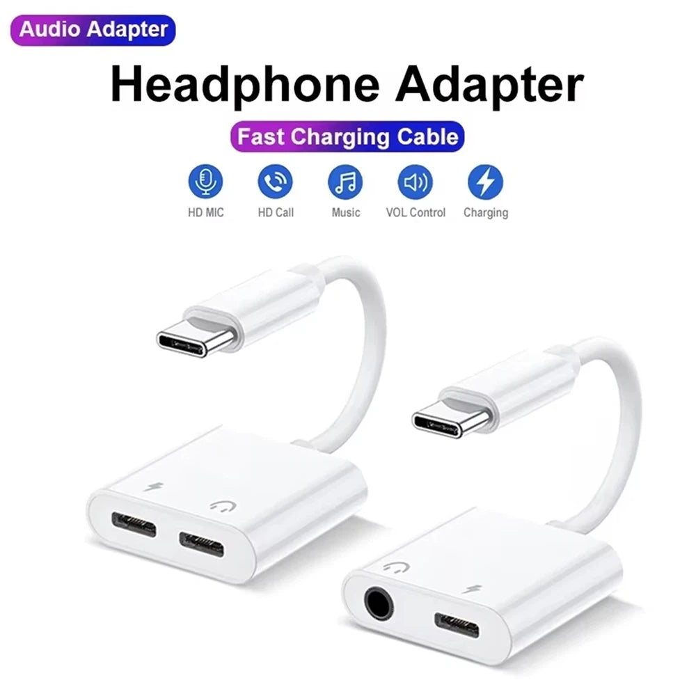 USB C to 3.5mm Jack Aux Cable Converter 2 in 1 Audio Adapter For Samsung Xiaomi Huawei Headphones Audio Cable Connector Splitter