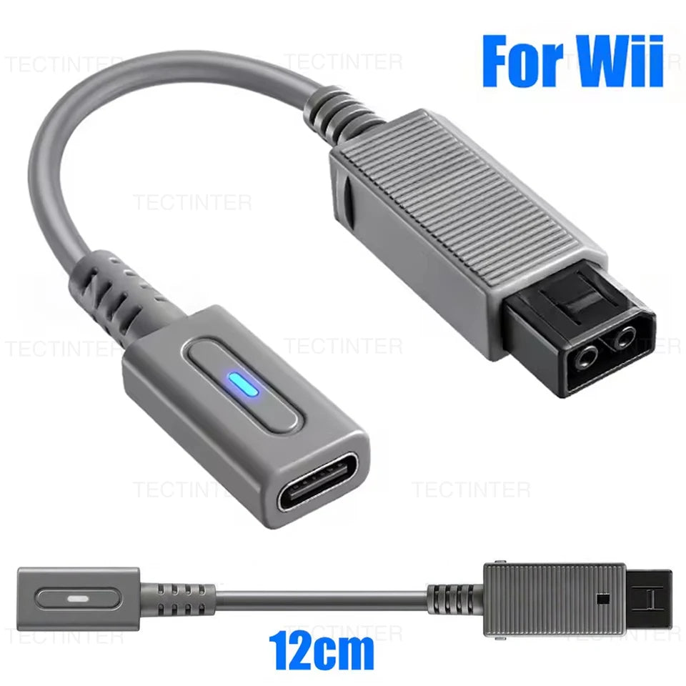 For Nintendo Wii Console Type C Cable Charging Adapter Cable USB C LED Converter Cord for Wii Controller Power Cable Accessories