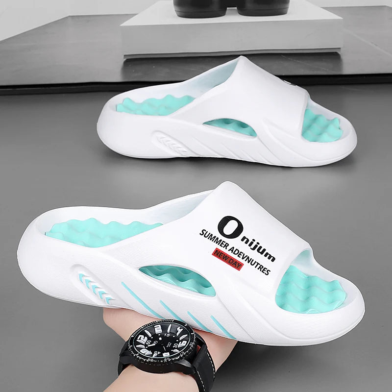 Summer Men Massage Slippers Slides Indoor Outdoor Sandals Beach Casual Shoes Comfortable Sole Men's Slippers Big Size 38-47