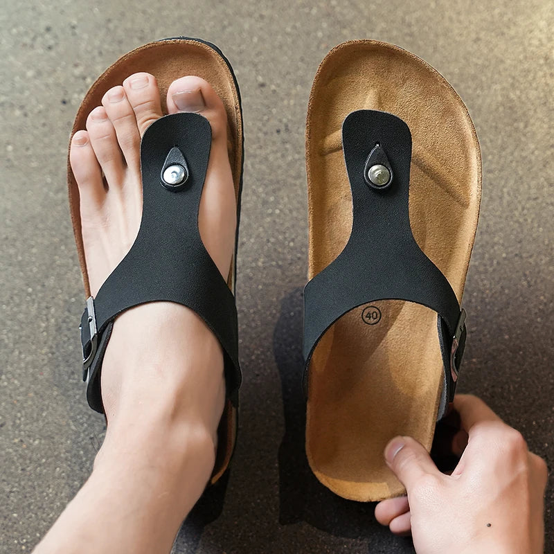 Men's frosted cork casual flip flops slippers comfortable refreshing summer outdoor beach shoes fashion youth breathable sandals