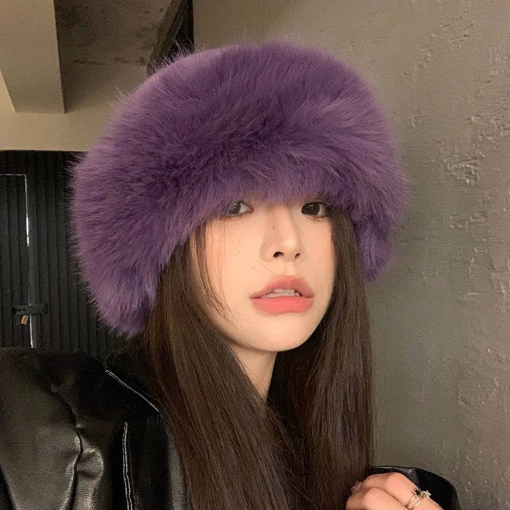 Warm Women's Winter Hat Fluffy Fur Bucket Hat For Women Plush Fisherman Hat Thicken Cold Snowy Day Panama Cap
