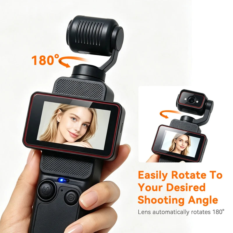 Lenovo Handheld Pocket Action Camera Rotating Lens and Screen Image Stabilization Photo Video Recording Wi-Fi Transfer to Phone
