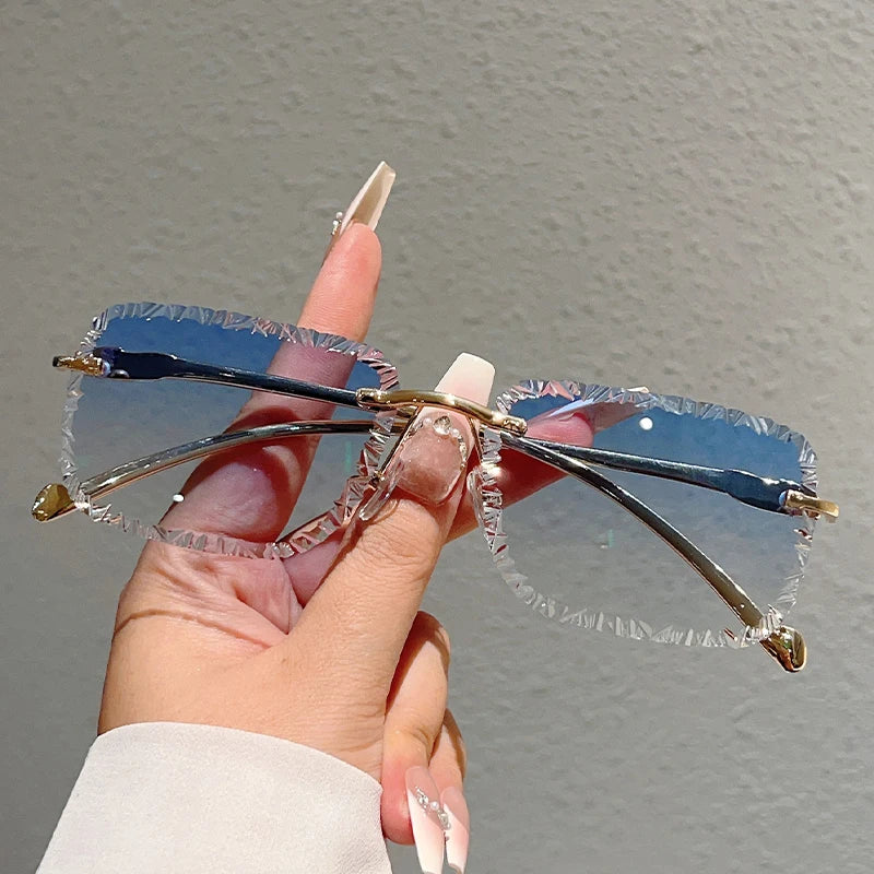 Rimless Square Sunglasses Men Fashion Vintage Gradient Casual Shades Women Trendy Luxury Brand Design Decor Sun Glasses