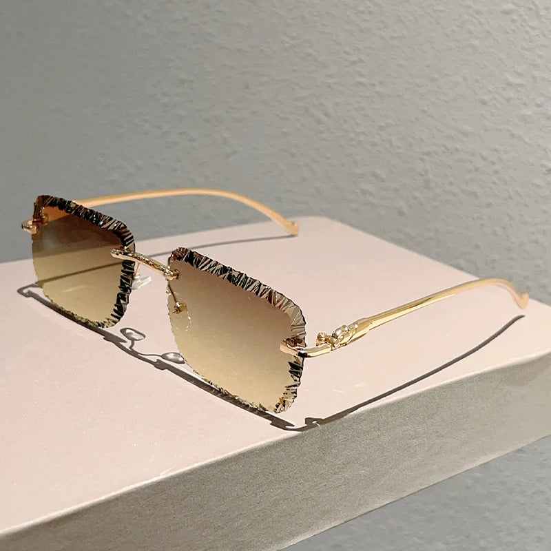 Rimless Square Sunglasses Men Fashion Vintage Gradient Casual Shades Women Trendy Luxury Brand Design Decor Sun Glasses