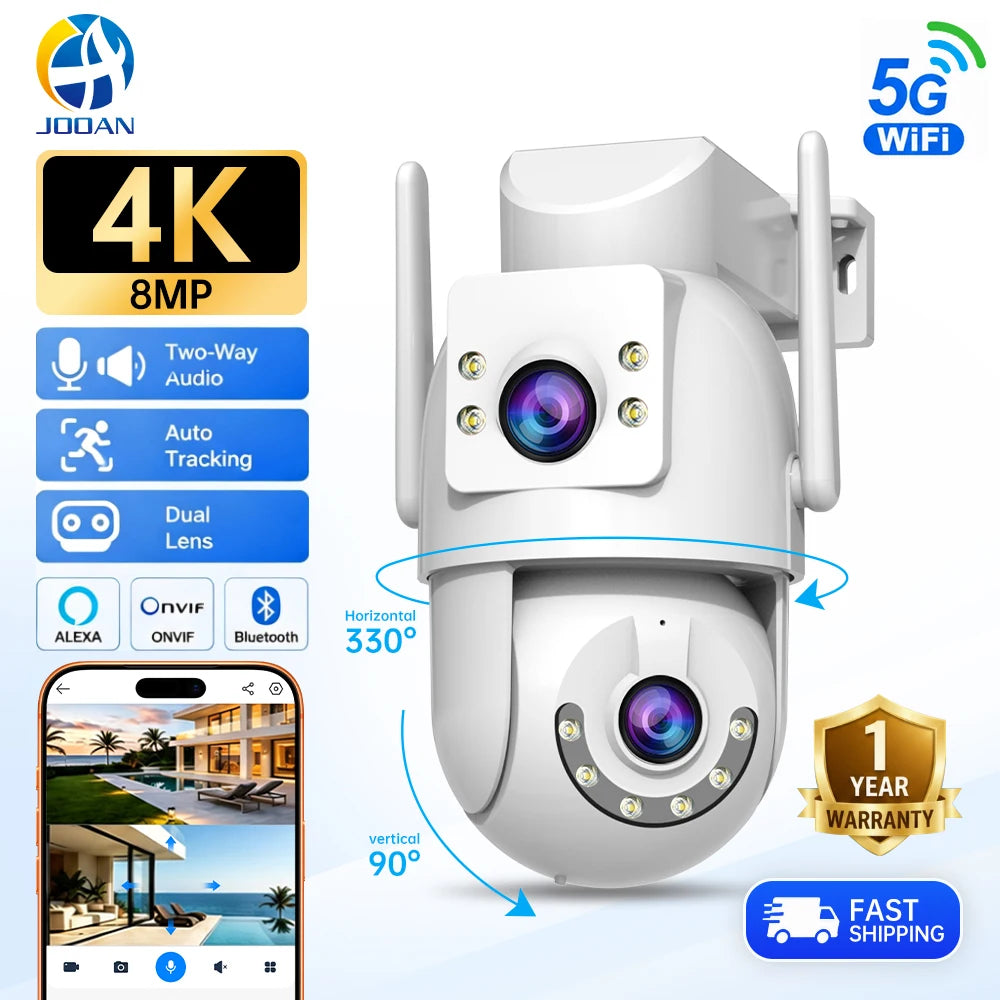 Jooan 4K 8MP HD Wifi PTZ Camera Outdoor 5G Wifi Dual Lens Security IP Cameras 5X Zoom AI Tracking ONVIF CCTV Surveillance Camera