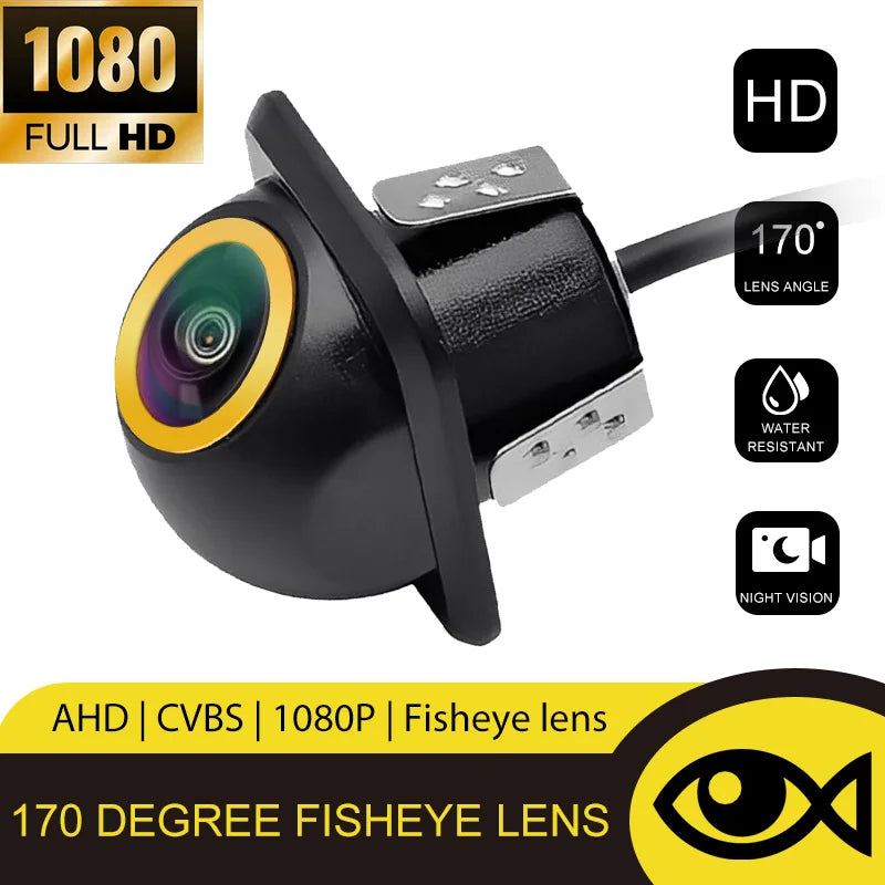 AHD CVBS Car Front Rear Side View Camera 170° Fisheye HD Night Vision Waterproof Straw Hat Shape Drill Mount Camera
