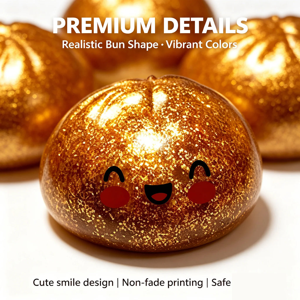 Premium Steamed Bun Squishy Toy – Slow Rising Glitter Stress Ball, Soft Elastic Sensory Squeeze Reliever Home Office Desk Decor
