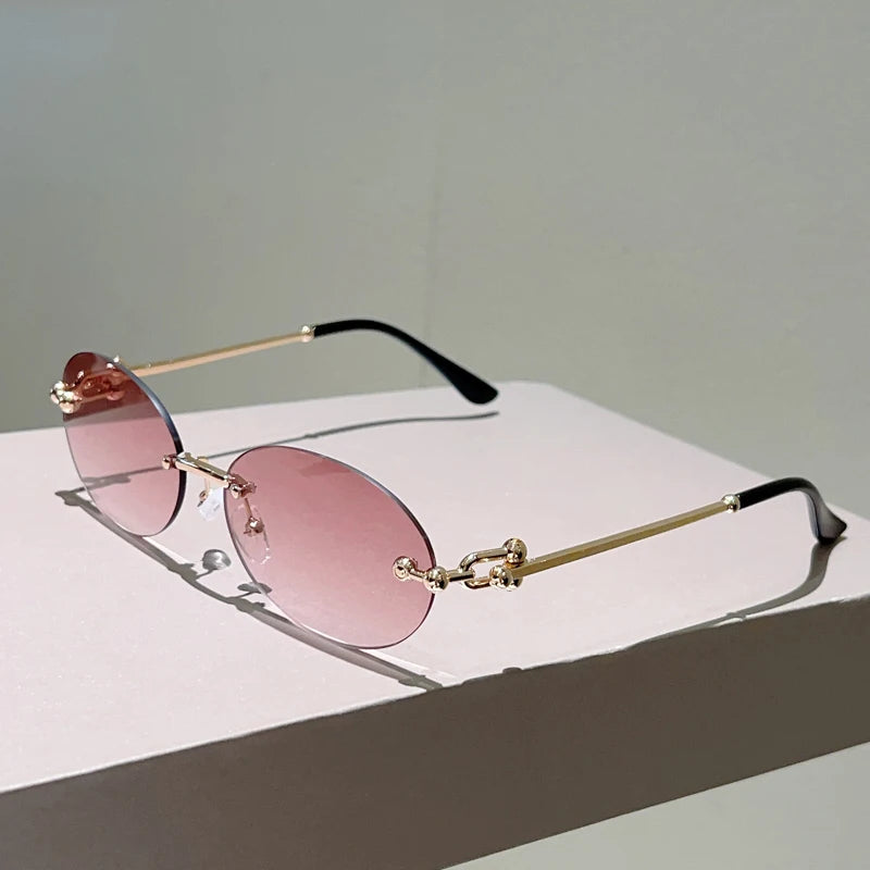 KAMMPT Rimless Oval Sunglasses Women 2025 New in Fashion Vintage Decor Shades Trendy Brand Designer Gradient Casual Sun Glasses