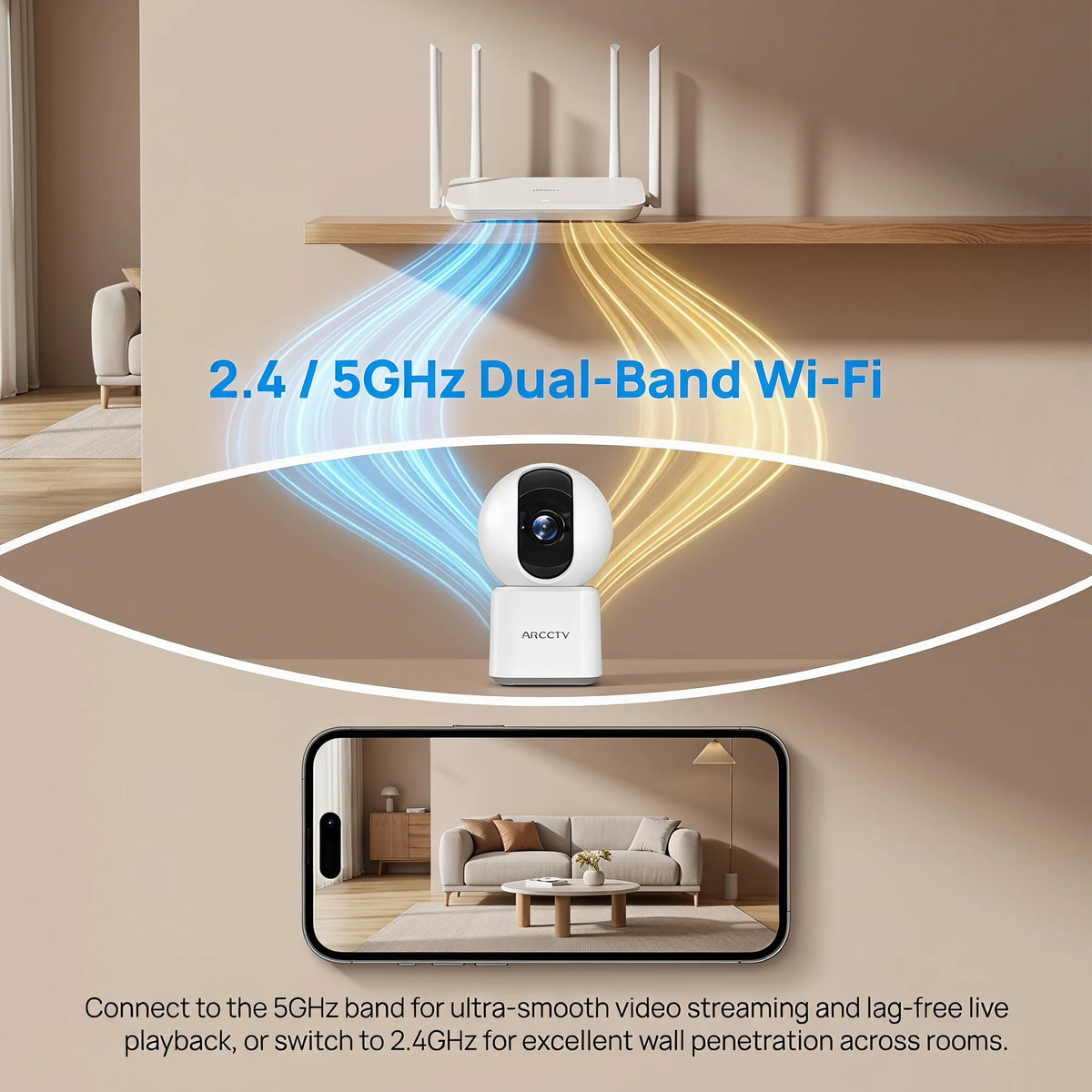 ARCCTV 2K Baby Monitor WiFi Surveillance Camera HD Two Way Talk IR Night Vision Security PT Camera 360° View Automatic Tracking