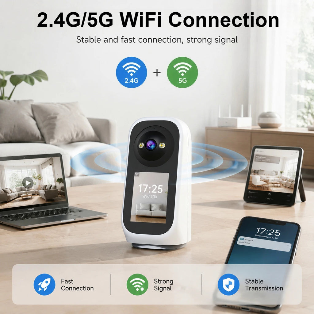 Jooan 3K PTZ IP Camera Video Call with 2.8Inch LED Screen Baby Cry Sound Detection Security Camera AI Tracking Baby Monitor