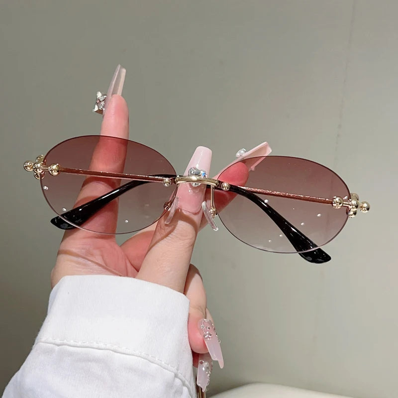 KAMMPT Rimless Oval Sunglasses Women 2025 New in Fashion Vintage Decor Shades Trendy Brand Designer Gradient Casual Sun Glasses