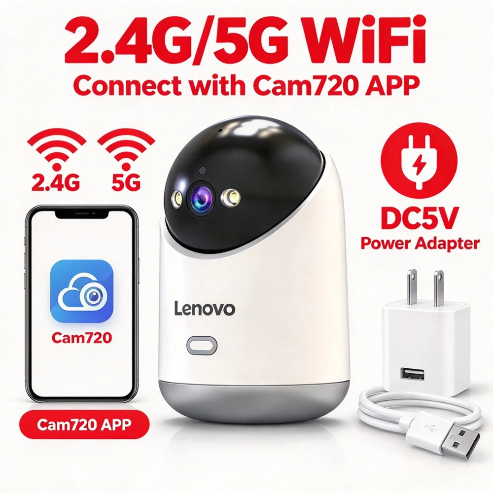 Lenovo 5MP IP Camera 5G/2.4G WiFi Home Indoor HD Wireless Surveillance Camera Auto Tracking 2‑Way Talk Security Baby Monitor